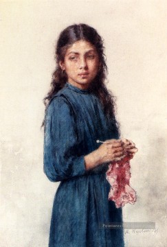  côté - Une jeune fille portrait de fille à tricoter Alexei Harlamov